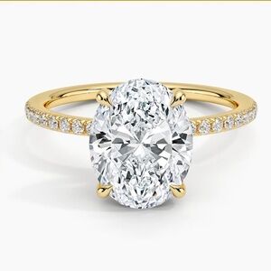 New Oval Solitaire Moissanite Engagement Ring with Pavé Band 3 ct